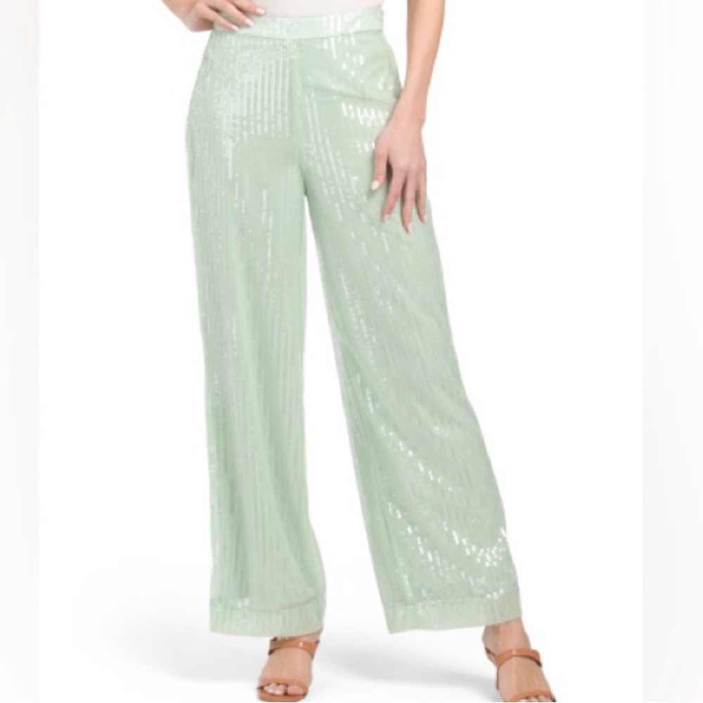 House of Harlow 1960 Mint Green Sparkly Shimmery Sequin Wide Leg Pants NWOT Sz 6
